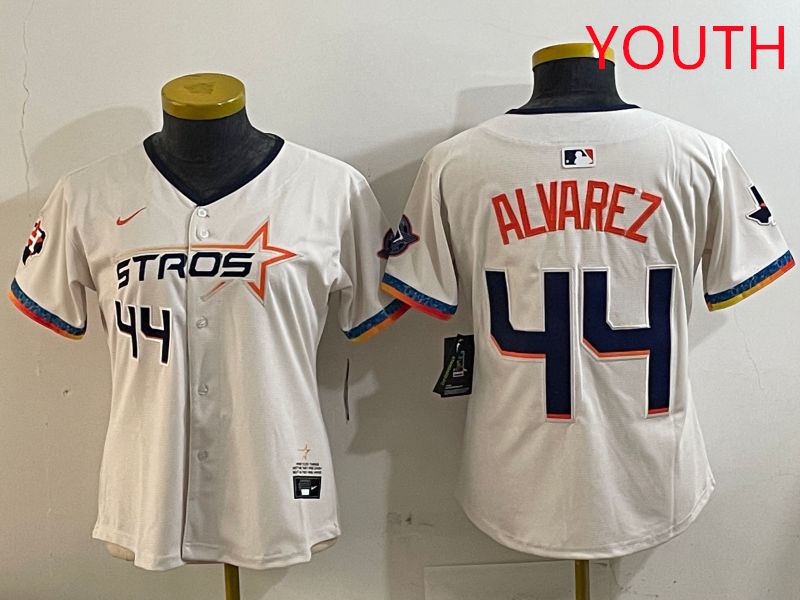 Youth Houston Astros #44 Alvarez Cream Fourth generation Joint Name Nike 2025 MLB Jersey style 4